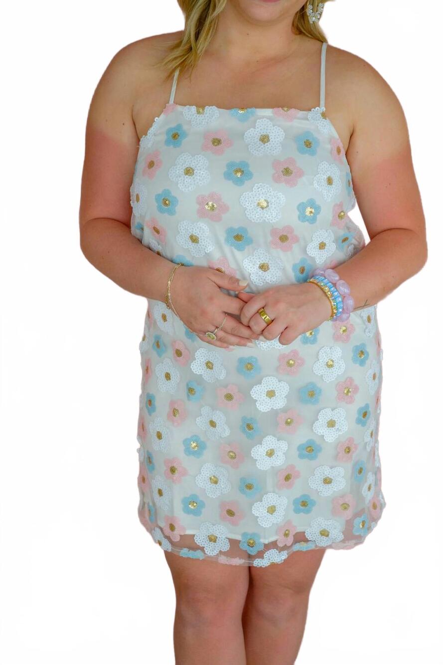 NEW STORIA confetti bloom sequin dress in white - Picture 3 of 4